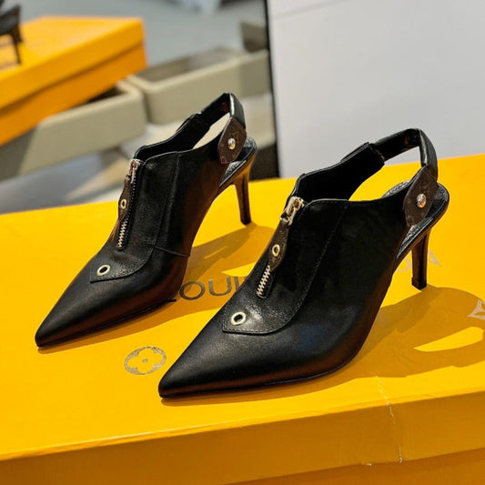 ALLURE HIGH 8 CM SLINGBACK IN BLACK CALFSKIN - 34