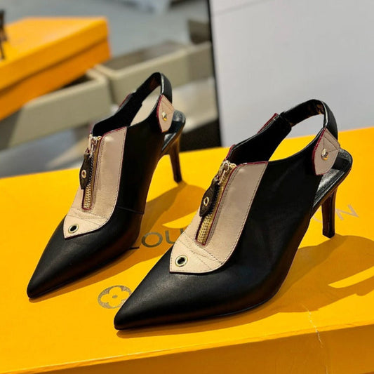 ALLURE HIGH 8 CM SLINGBACK IN BLACK MIX SAND BROWN CALFSKIN - 34