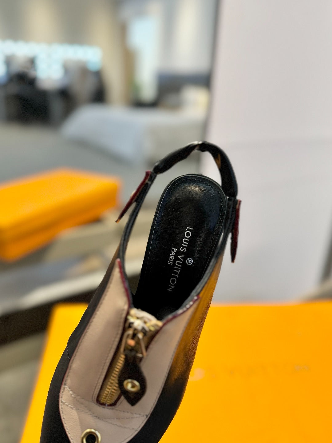ALLURE HIGH 8 CM SLINGBACK IN BLACK MIX SAND BROWN CALFSKIN - 34
