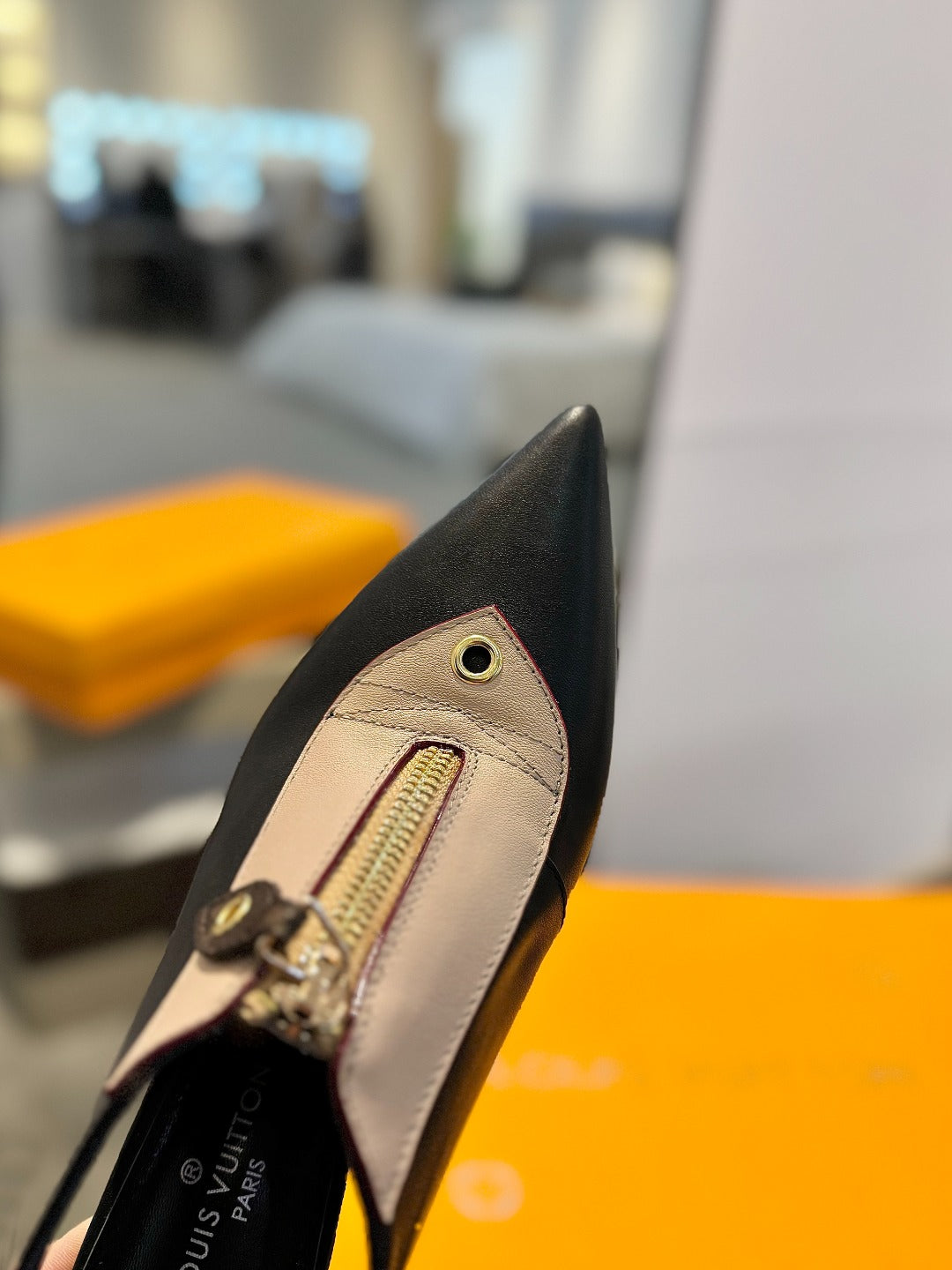ALLURE HIGH 8 CM SLINGBACK IN BLACK MIX SAND BROWN CALFSKIN - 34