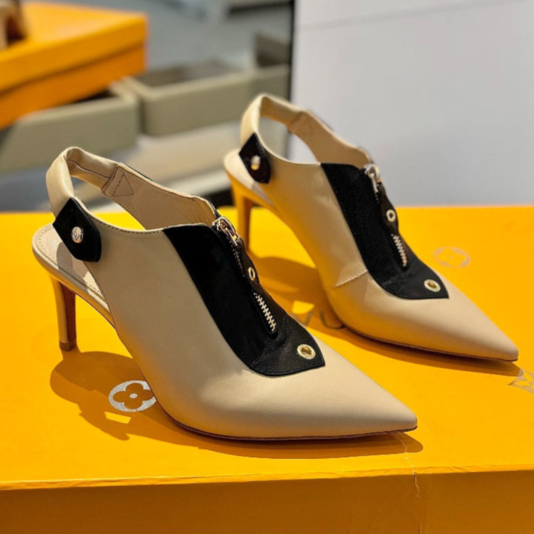 ALLURE HIGH 8 CM SLINGBACK IN SAND BROWN CALFSKIN - 34