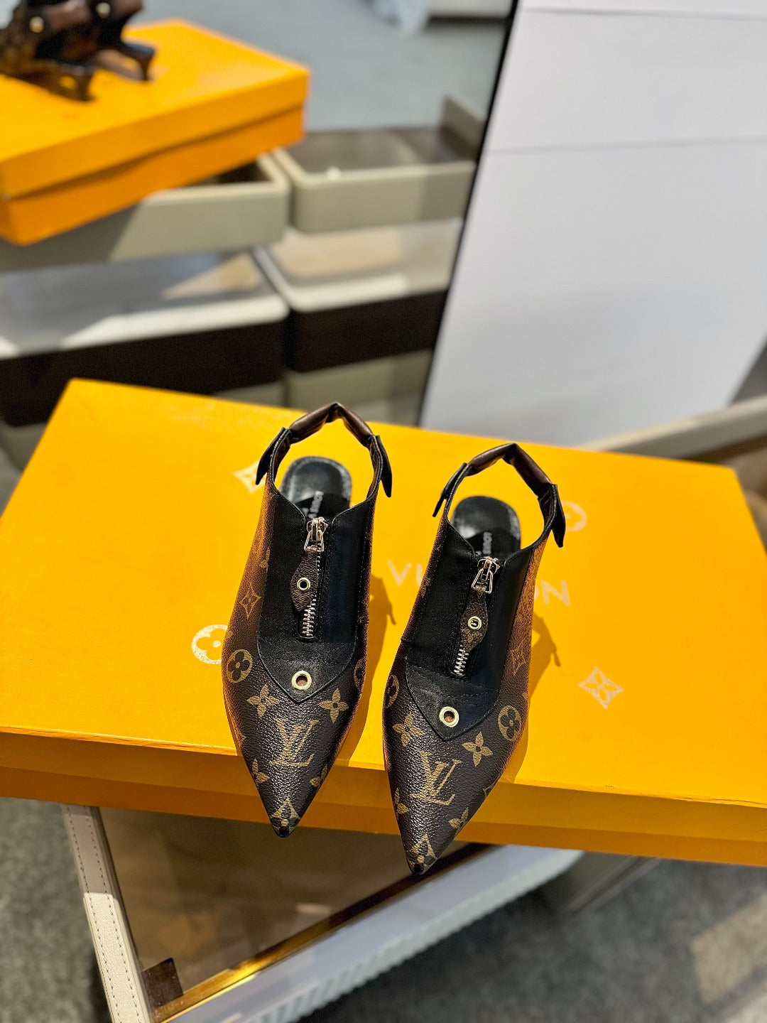 ALLURE HIGH 4.5 CM SLINGBACK IN CHOCOLATE BROWN MONOGRAM CALFSKIN - 34