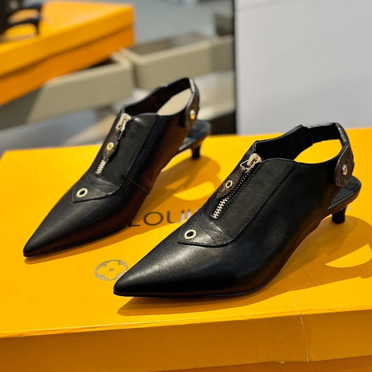 ALLURE HIGH 4.5 CM SLINGBACK IN BLACK MONOGRAM CALFSKIN - 34
