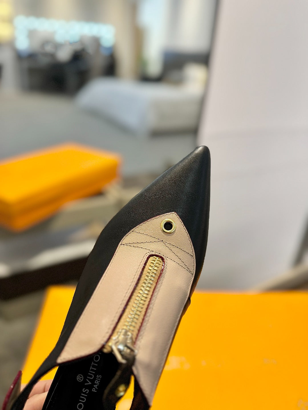 ALLURE HIGH 4.5 CM SLINGBACK IN BLACK MIX SAND BROWN CALFSKIN - 34