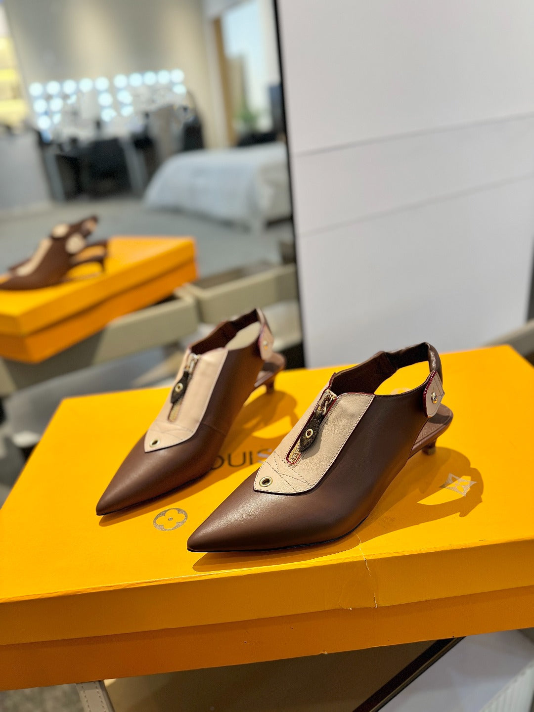 ALLURE HIGH 4.5 CM SLINGBACK IN CHOCOLATE MIX SAND BROWN CALFSKIN - 34