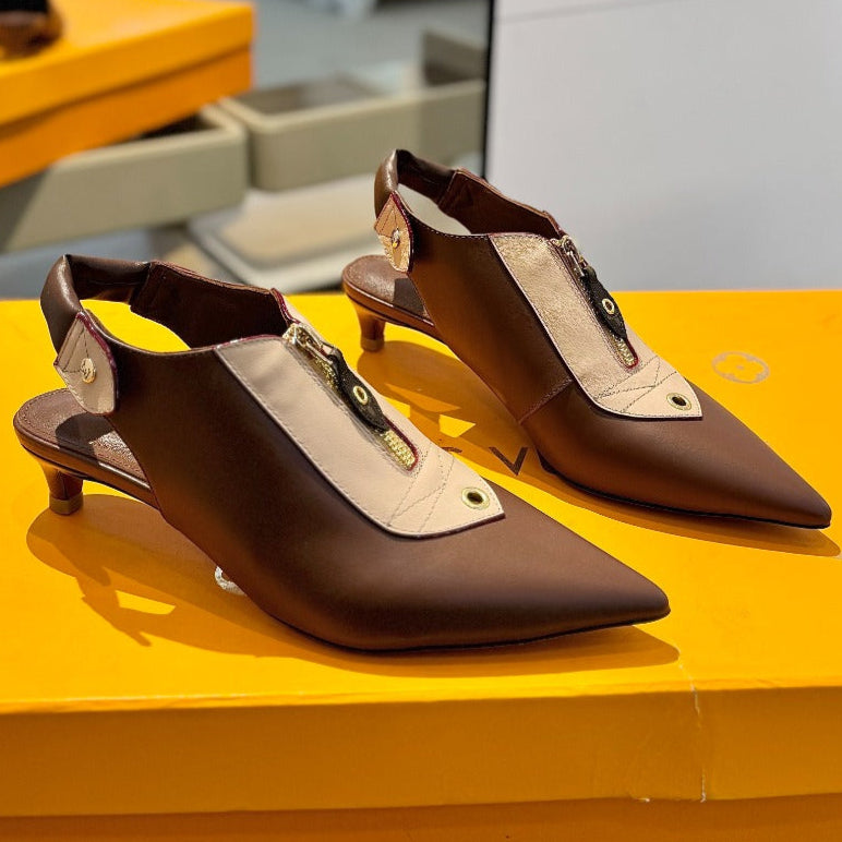 ALLURE HIGH 4.5 CM SLINGBACK IN CHOCOLATE MIX SAND BROWN CALFSKIN - 34