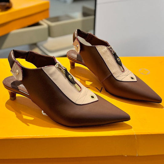 ALLURE HIGH 4.5 CM SLINGBACK IN CHOCOLATE MIX SAND BROWN CALFSKIN - 34