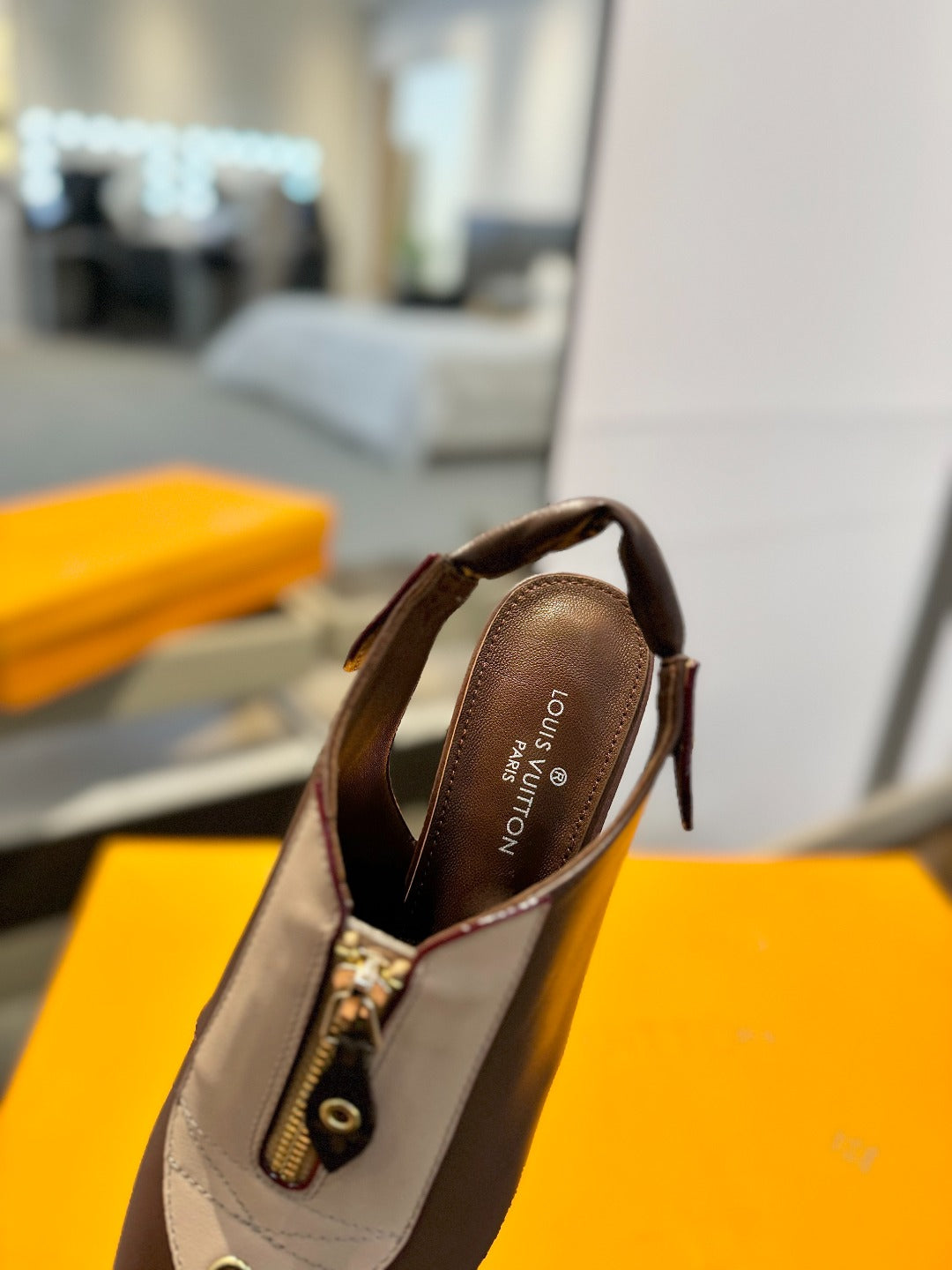 ALLURE HIGH 4.5 CM SLINGBACK IN CHOCOLATE MIX SAND BROWN CALFSKIN - 34