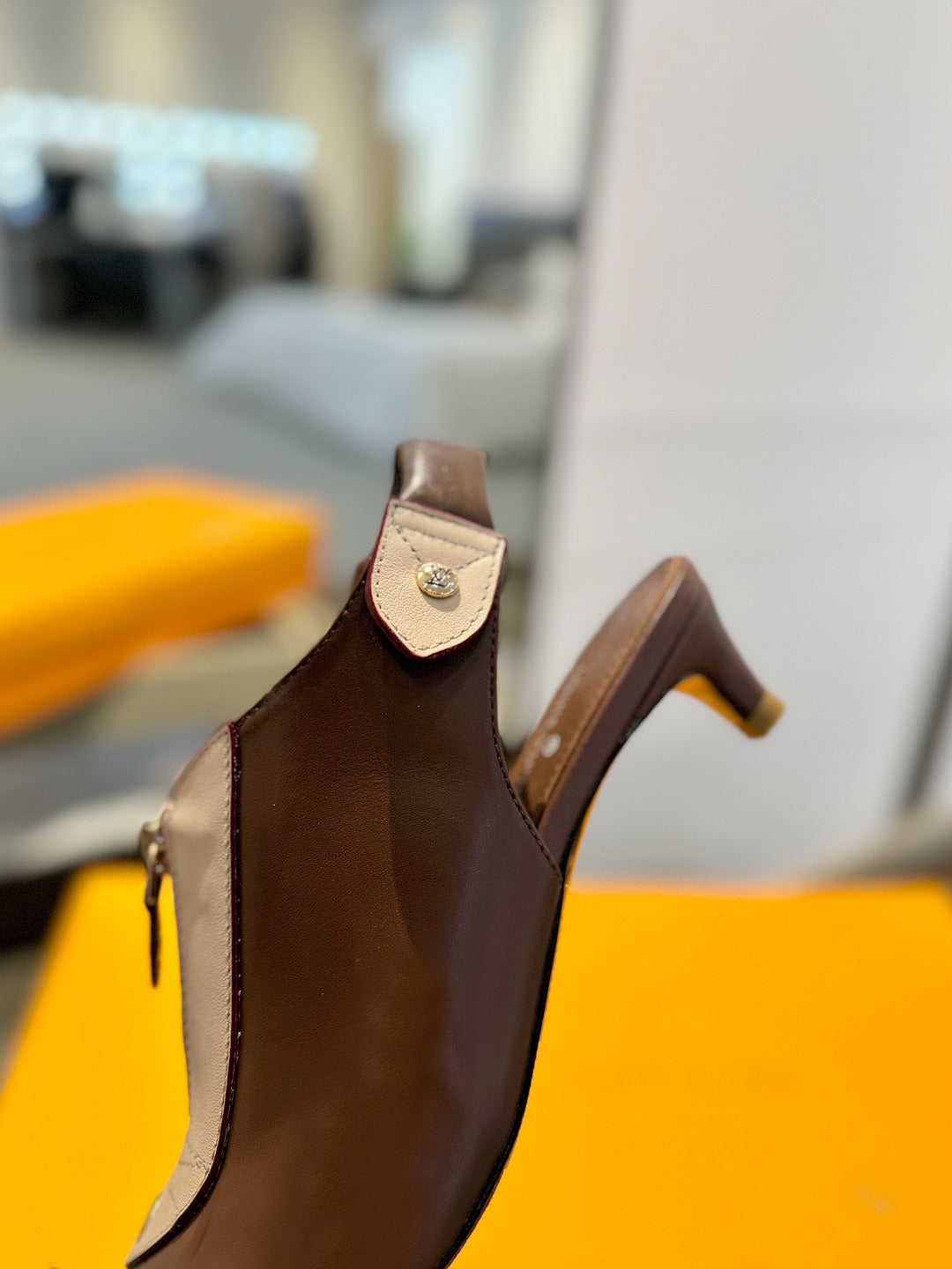 ALLURE HIGH 4.5 CM SLINGBACK IN CHOCOLATE MIX SAND BROWN CALFSKIN - 34