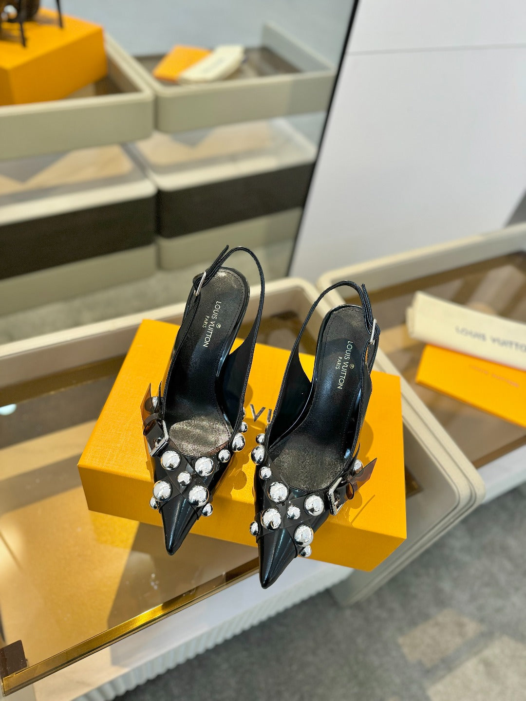 HIGH HEELS 95 MM IN BLACK PATENT CALFSKIN WITH CRYSTALS - 34