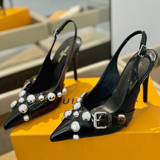 HIGH HEELS 95 MM IN BLACK PATENT CALFSKIN WITH CRYSTALS - 34