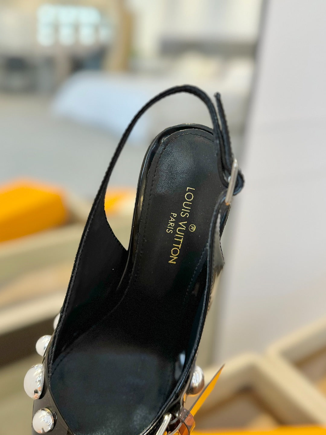 HIGH HEELS 95 MM IN BLACK PATENT CALFSKIN WITH CRYSTALS - 34