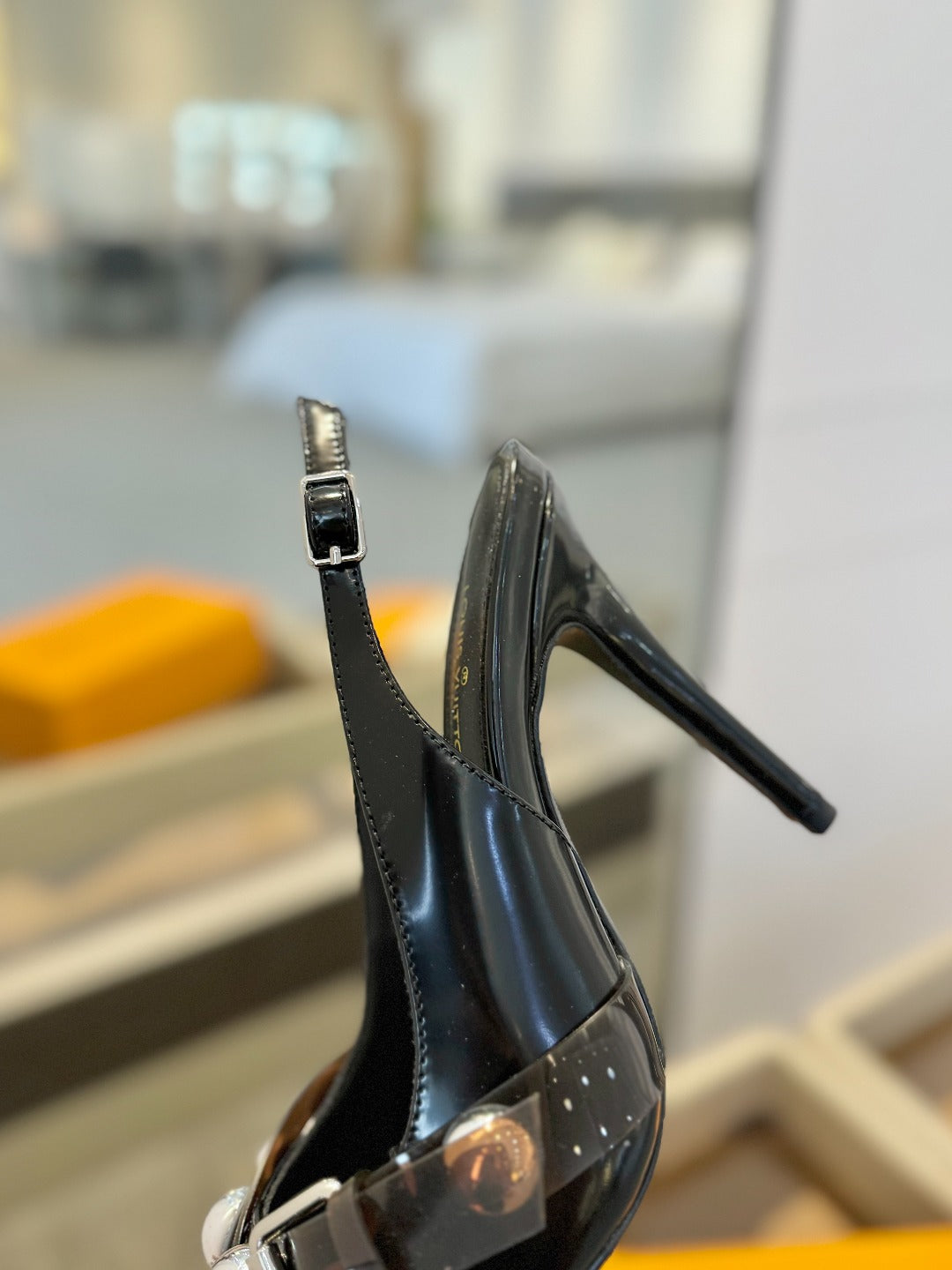 HIGH HEELS 95 MM IN BLACK PATENT CALFSKIN WITH CRYSTALS - 34