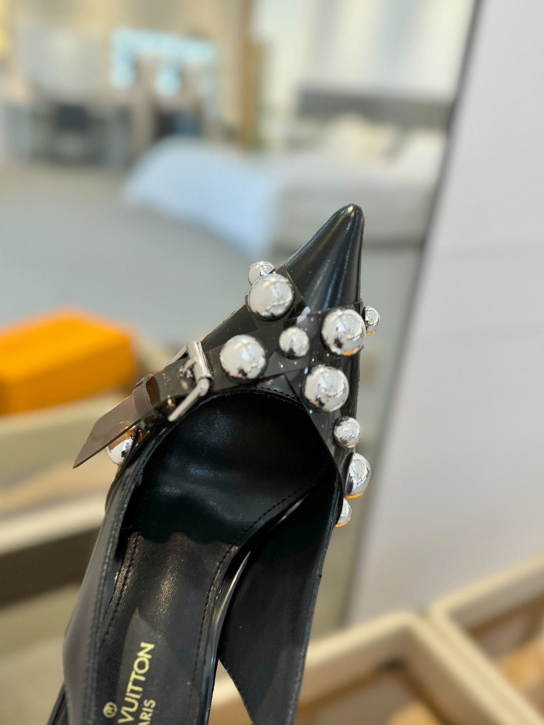 HIGH HEELS 95 MM IN BLACK PATENT CALFSKIN WITH CRYSTALS - 34