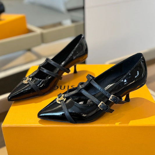 HIGH PUMP 5 CM TRIPLE-STRAP IN BLACK PATENT CALFSKIN - 34