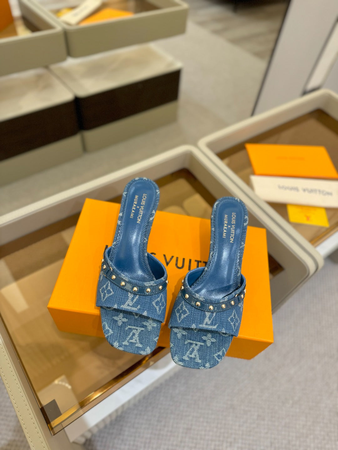 LV X TM 6AM HIGH 4 CM MULE IN NAVY BLUE MONOGRAM DENIM - 34