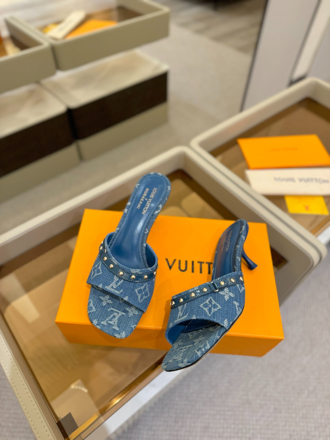 LV X TM 6AM HIGH 4 CM MULE IN NAVY BLUE MONOGRAM DENIM - 34