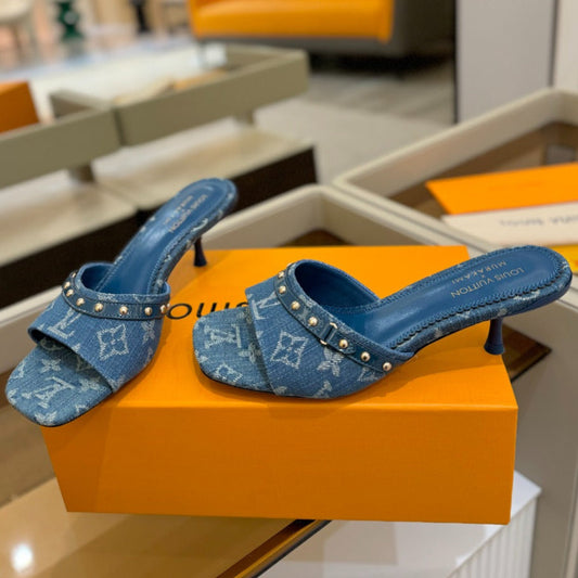LV X TM 6AM HIGH 4 CM MULE IN NAVY BLUE MONOGRAM DENIM - 34