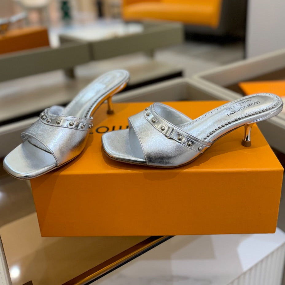 LV X TM 6AM HIGH 4 CM MULE IN SILVER CALFSKIN - 34