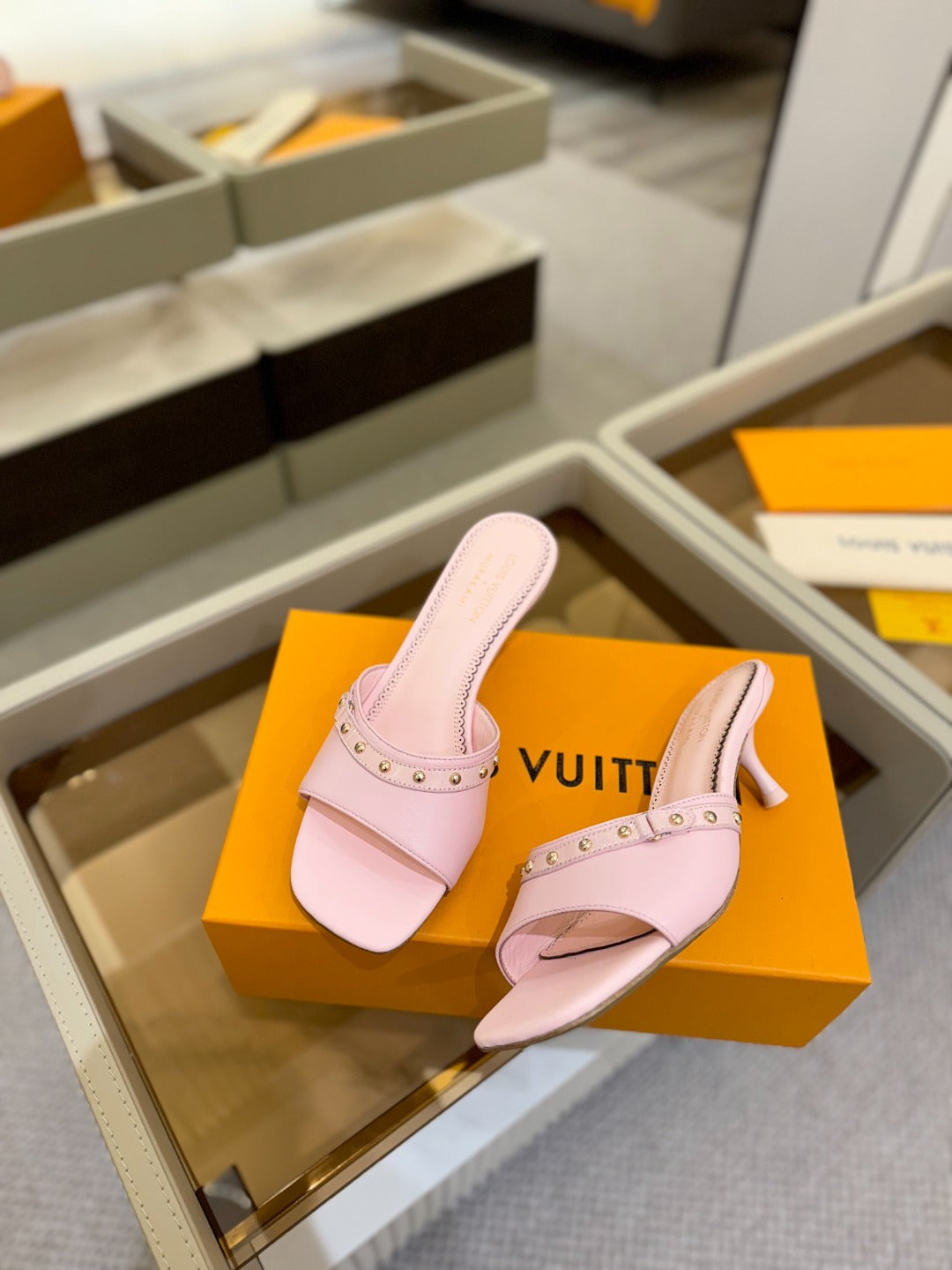 LV X TM 6AM HIGH 4 CM MULE IN LIGHT PINK CALFSKIN - 34