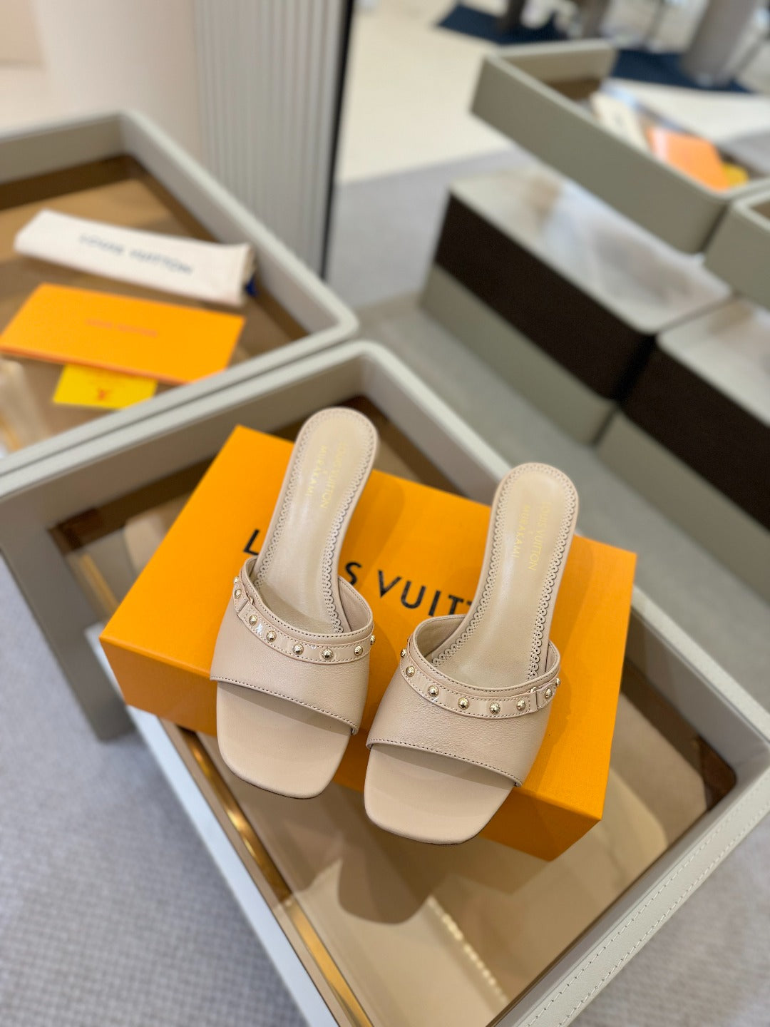 LV X TM 6AM HIGH 4 CM MULE IN LINEN TAN CALFSKIN - 34