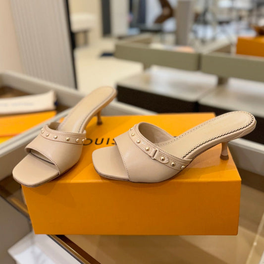 LV X TM 6AM HIGH 4 CM MULE IN LINEN TAN CALFSKIN - 34