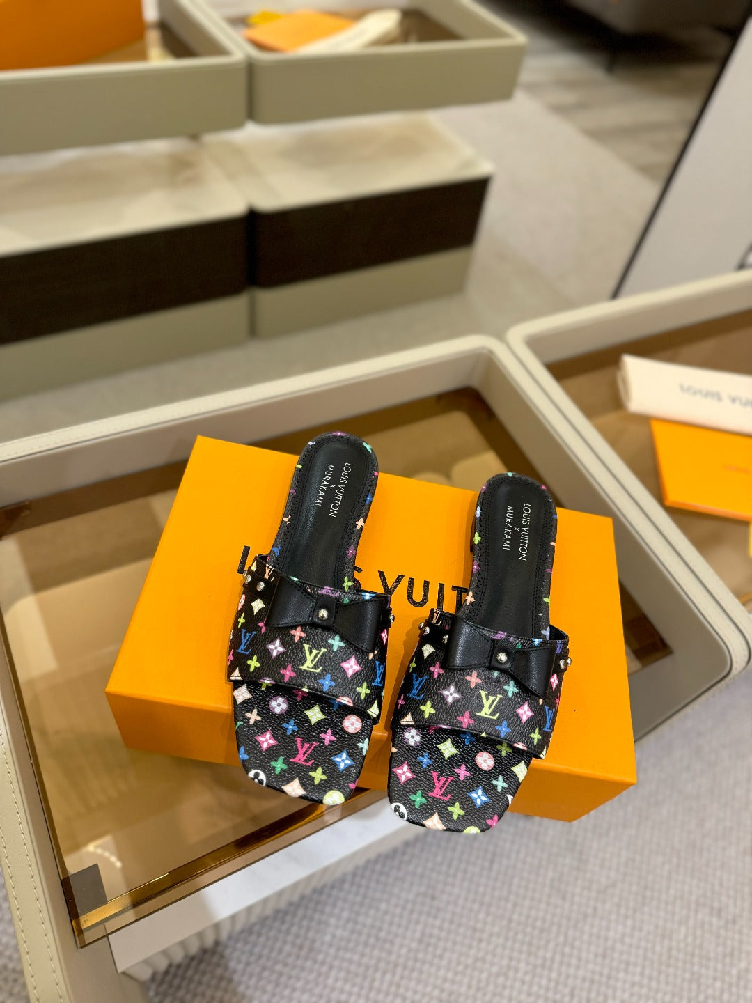 LV X TM 6AM FLAT MULE IN BLACK MONOGRAM CALFSKIN - 34