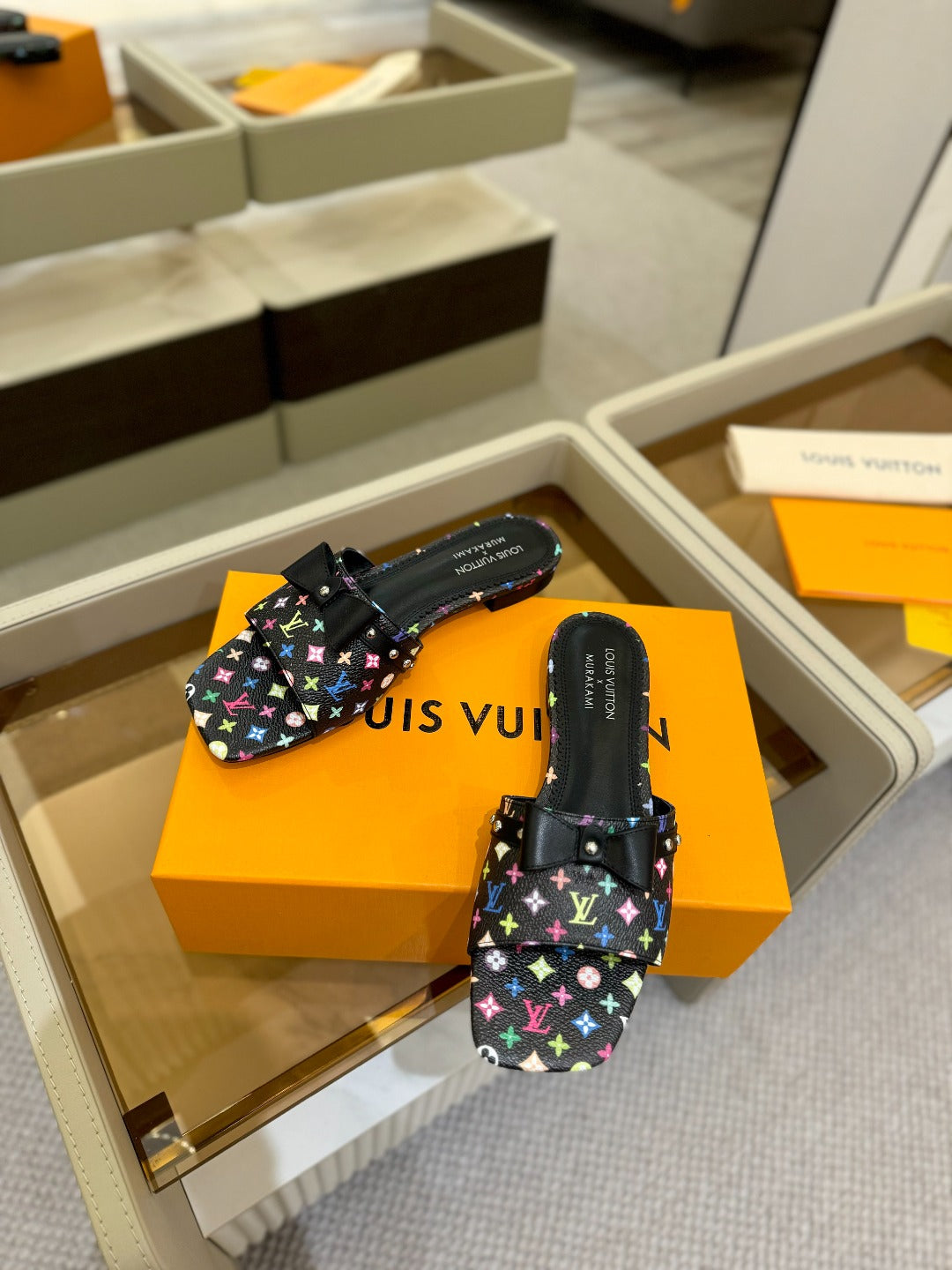 LV X TM 6AM FLAT MULE IN BLACK MONOGRAM CALFSKIN - 34