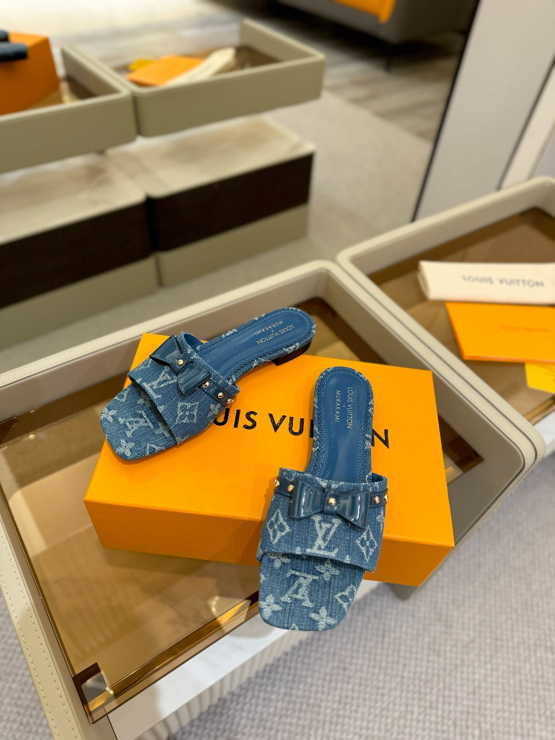 LV X TM 6AM FLAT MULE IN NAVY BLUE MONOGRAM DENIM - 34