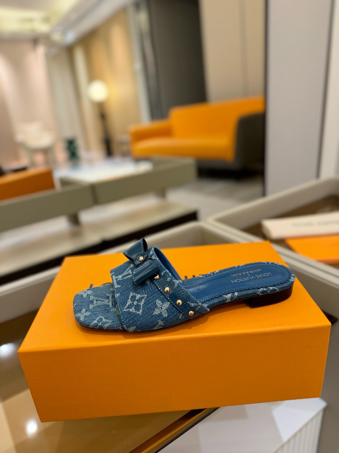 LV X TM 6AM FLAT MULE IN NAVY BLUE MONOGRAM DENIM - 34