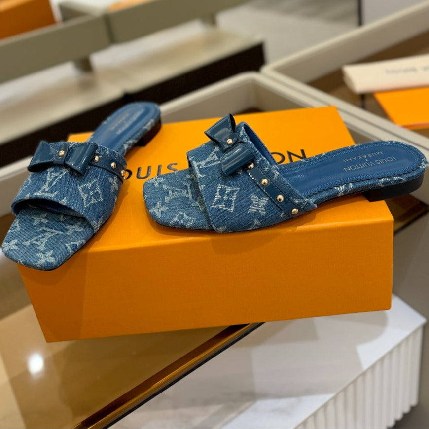 LV X TM 6AM FLAT MULE IN NAVY BLUE MONOGRAM DENIM - 34
