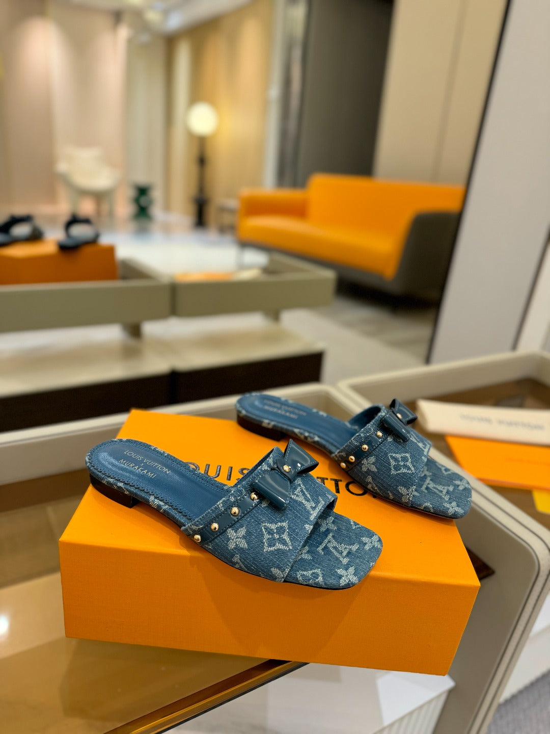 LV X TM 6AM FLAT MULE IN NAVY BLUE MONOGRAM DENIM - 34