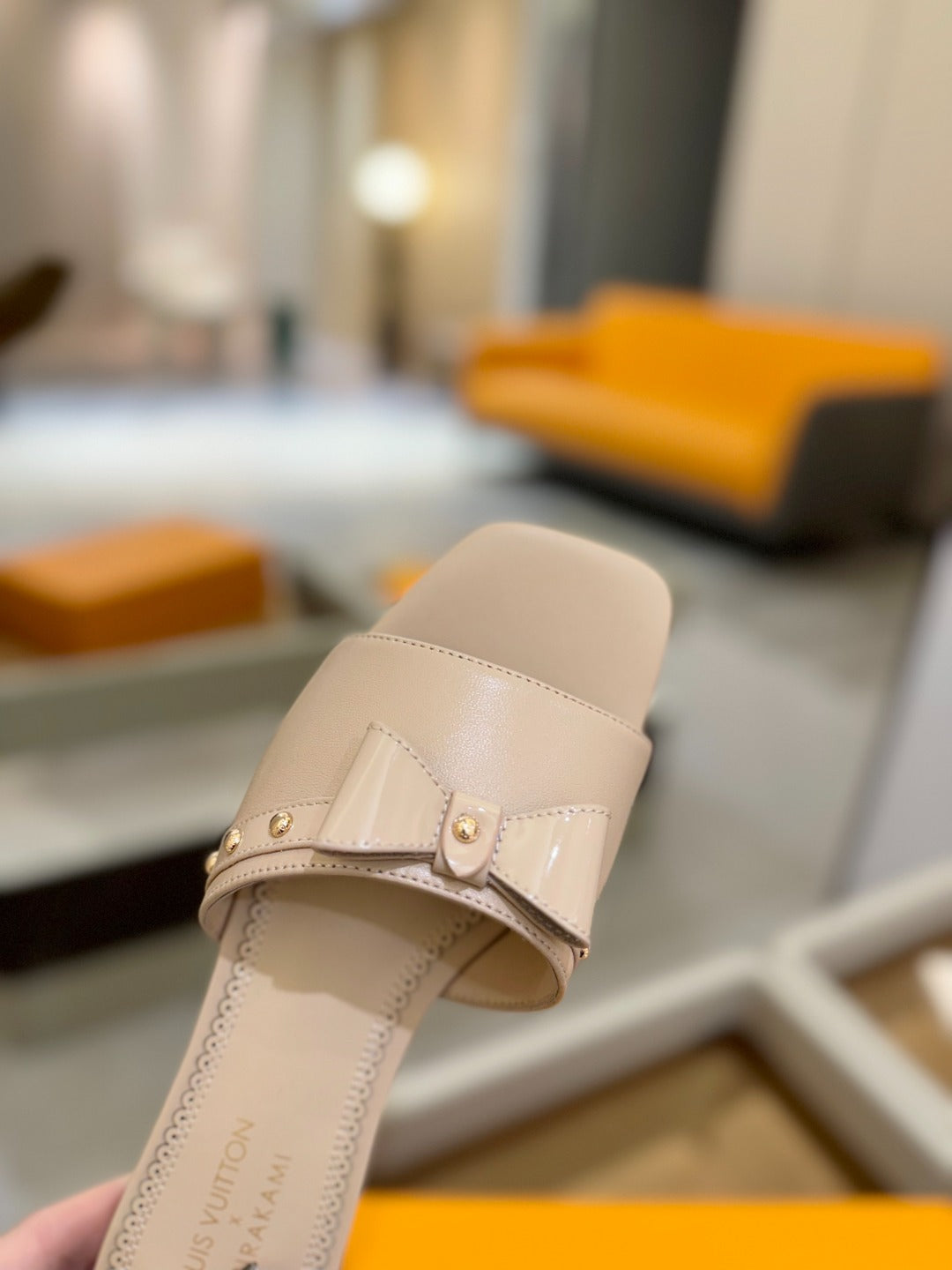 LV X TM 6AM FLAT MULE IN LINEN TAN CALFSKIN - 34