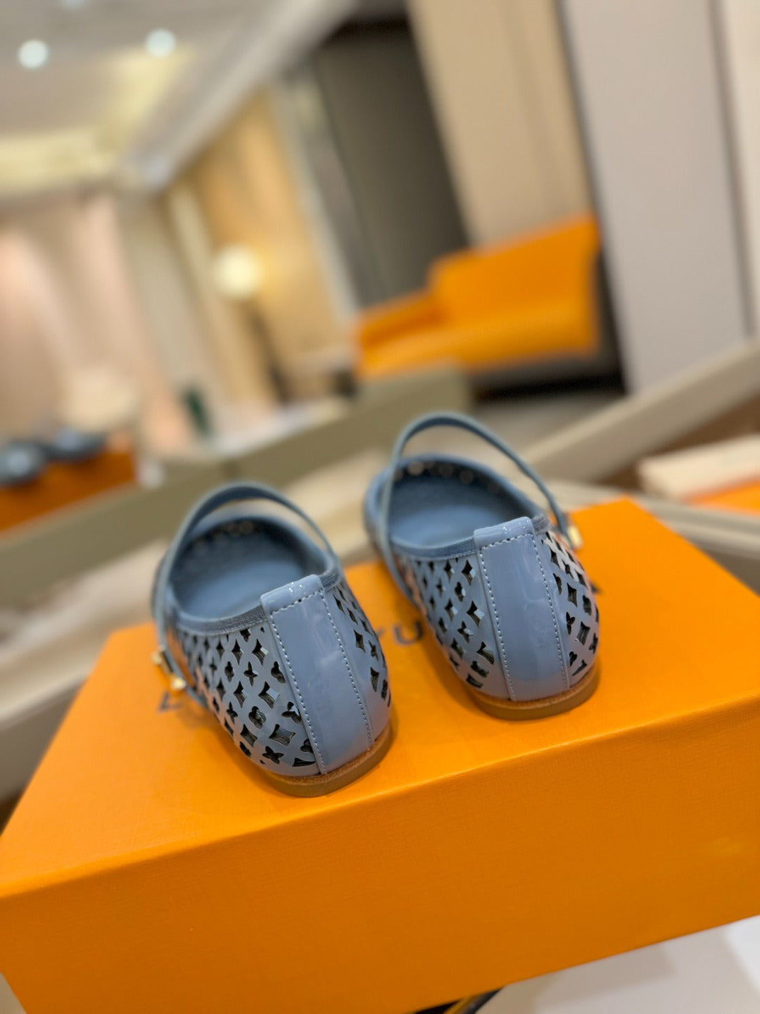 ROMY FLAT BALLERINA IN CERULEAN BLUE MESH PATENT CALFSKIN - 34