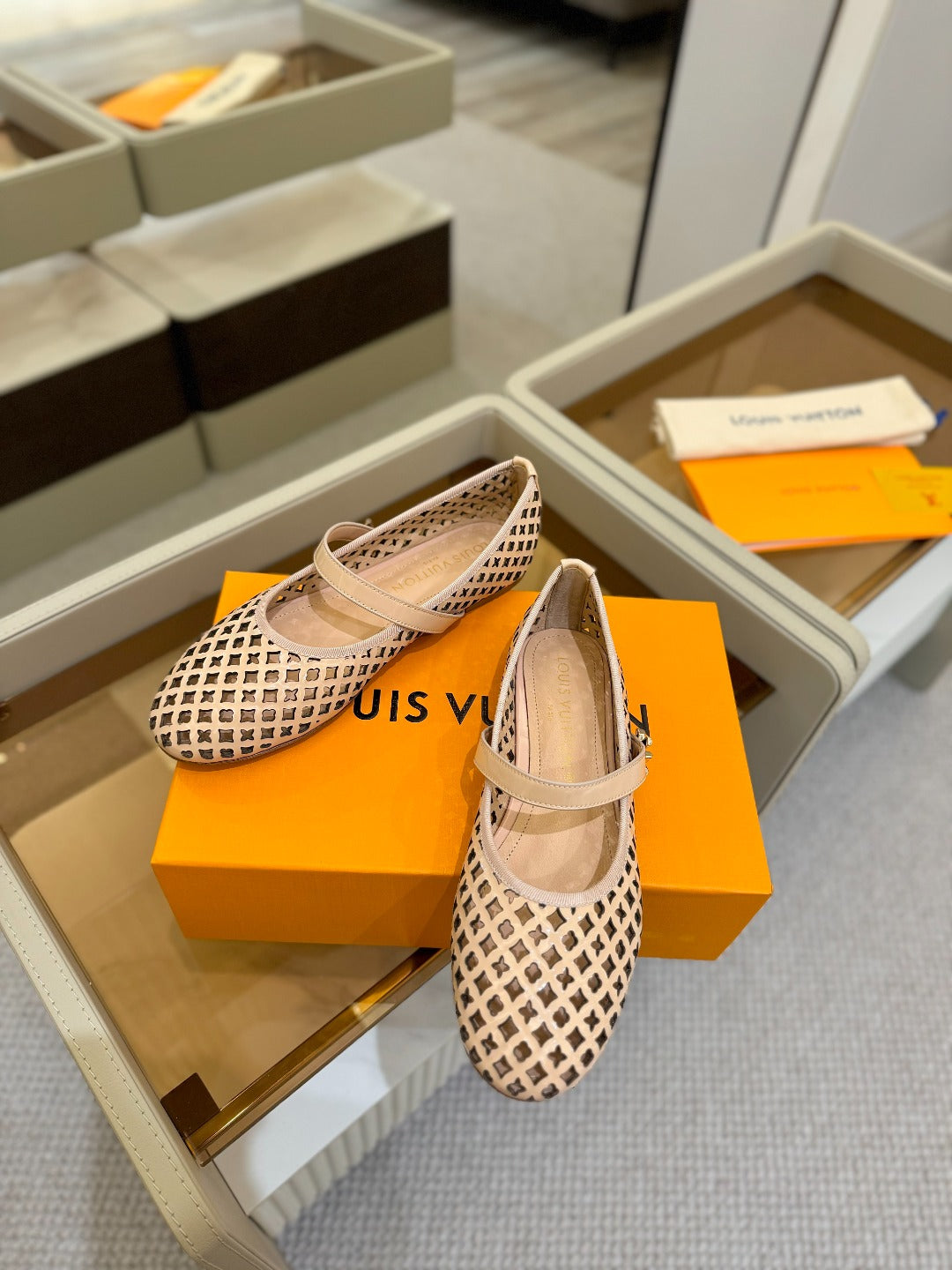 ROMY FLAT BALLERINA IN LIGHT PINK MESH PATENT CALFSKIN - 34