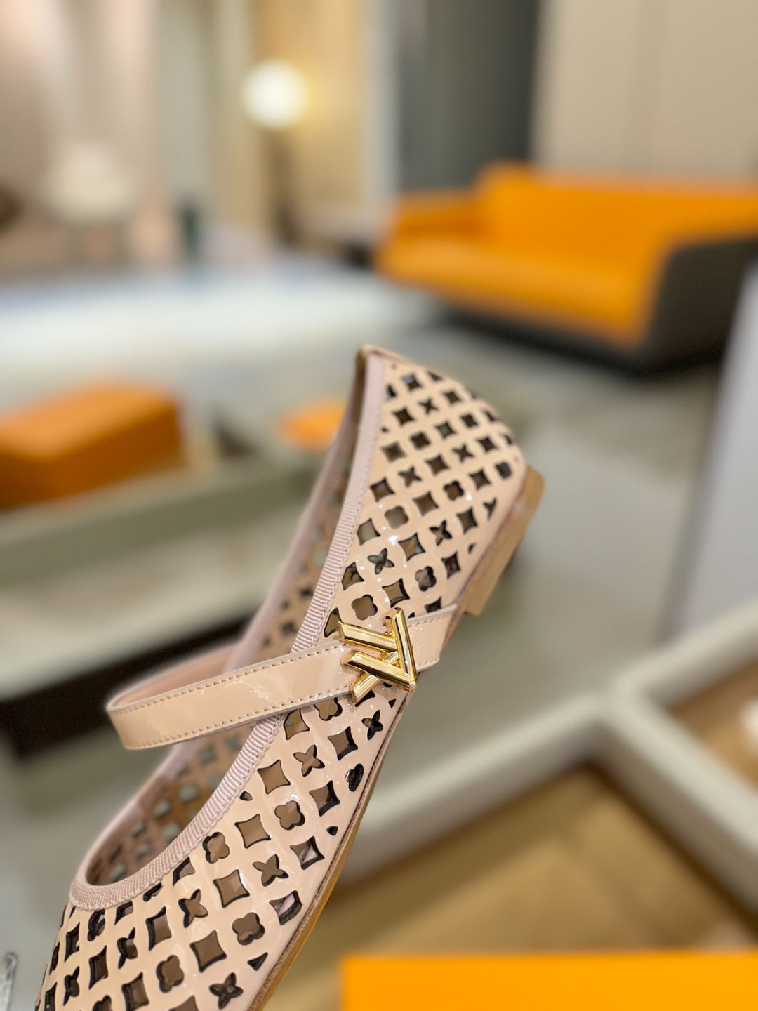 ROMY FLAT BALLERINA IN LIGHT PINK MESH PATENT CALFSKIN - 34