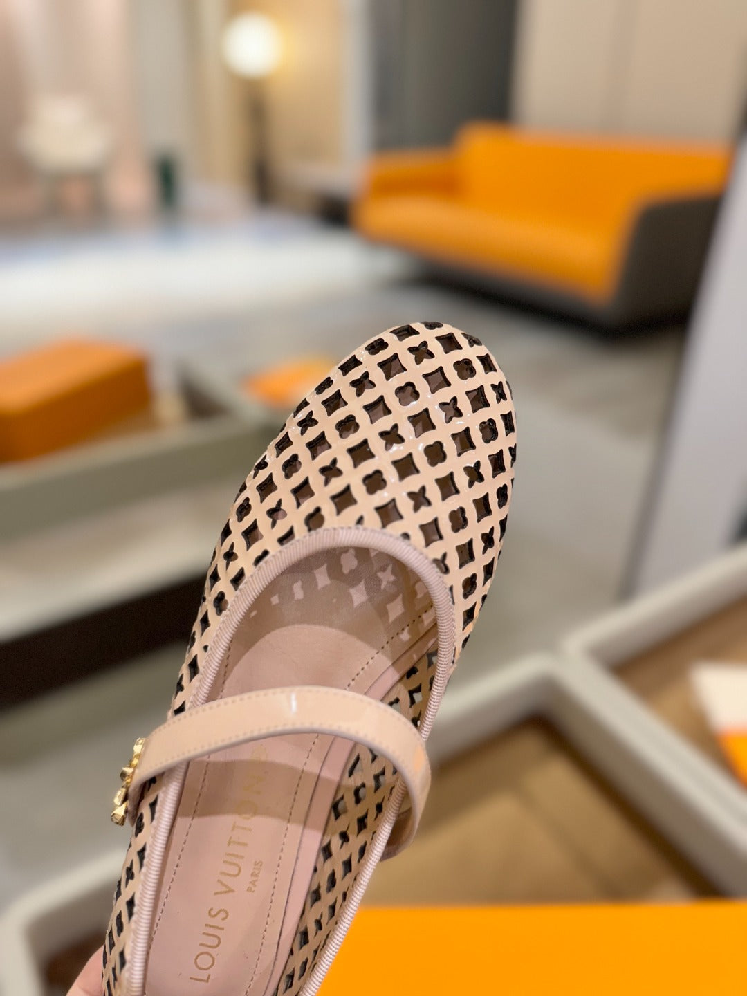ROMY FLAT BALLERINA IN LIGHT PINK MESH PATENT CALFSKIN - 34