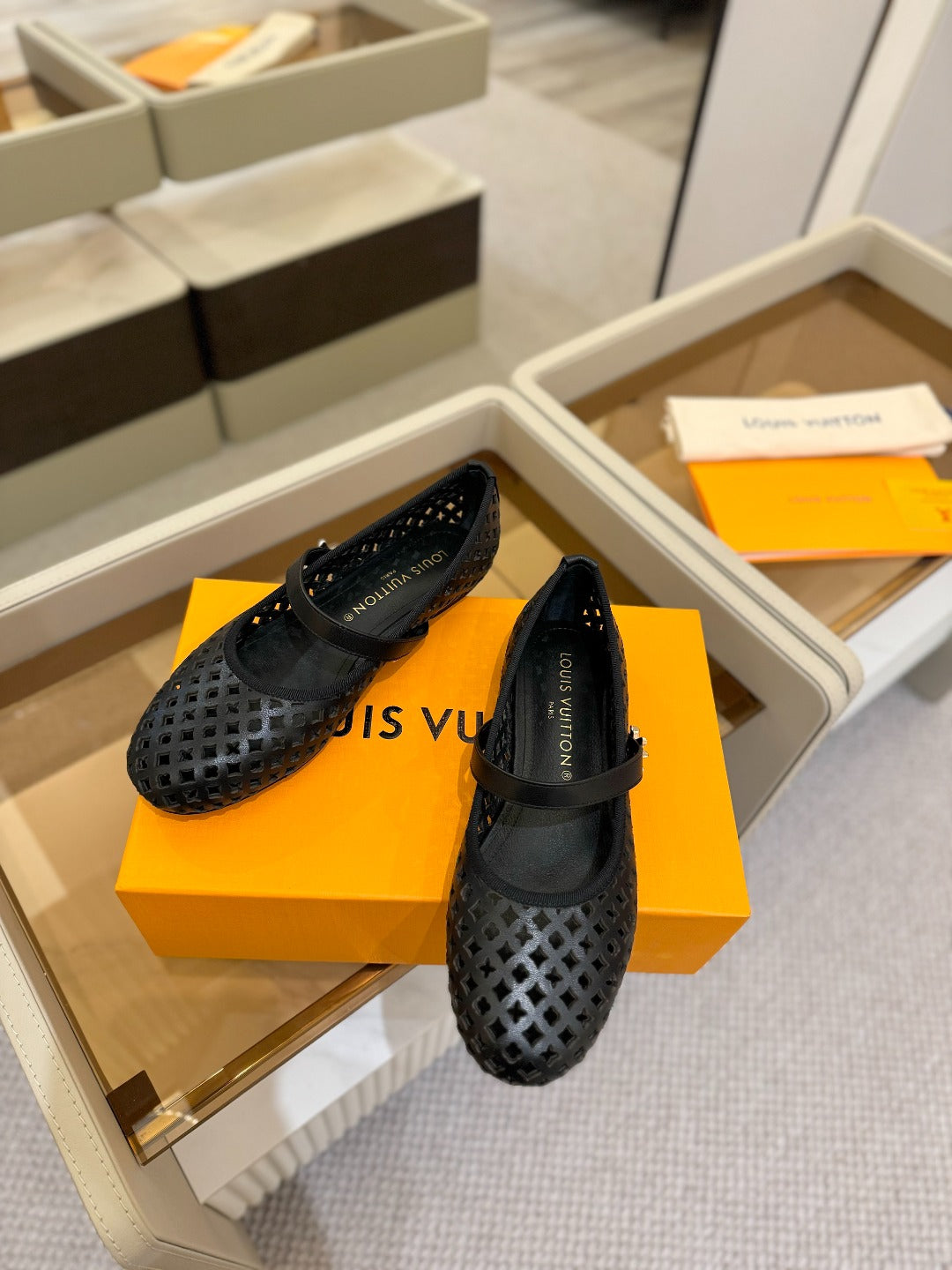 ROMY FLAT BALLERINA IN BLACK MESH CALFSKIN - 34