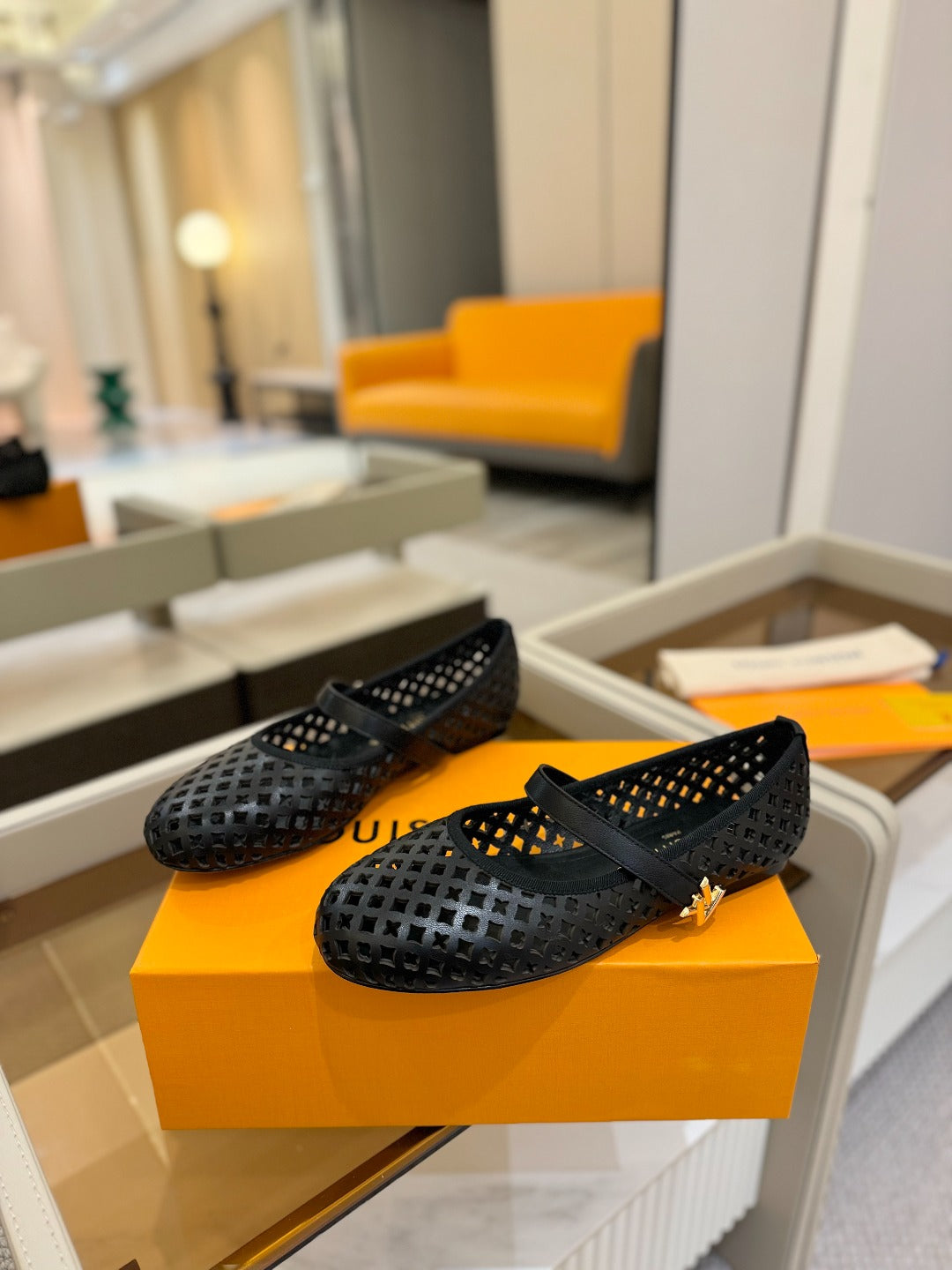 ROMY FLAT BALLERINA IN BLACK MESH CALFSKIN - 34