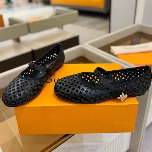 ROMY FLAT BALLERINA IN BLACK MESH CALFSKIN - 34