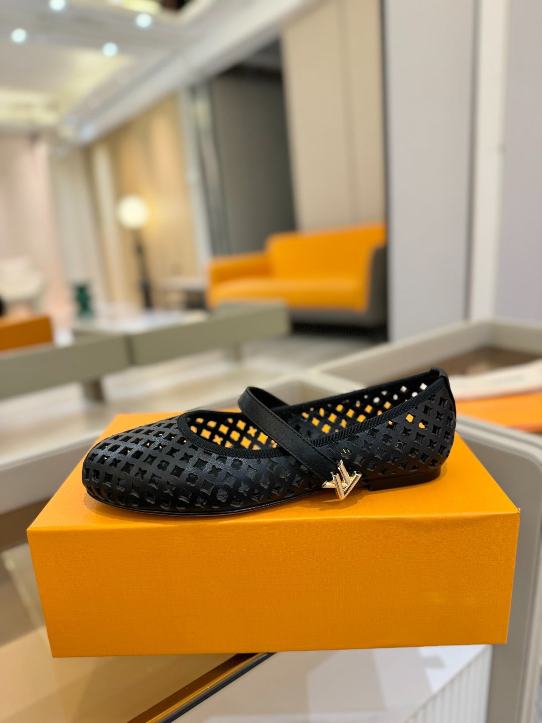 ROMY FLAT BALLERINA IN BLACK MESH CALFSKIN - 34