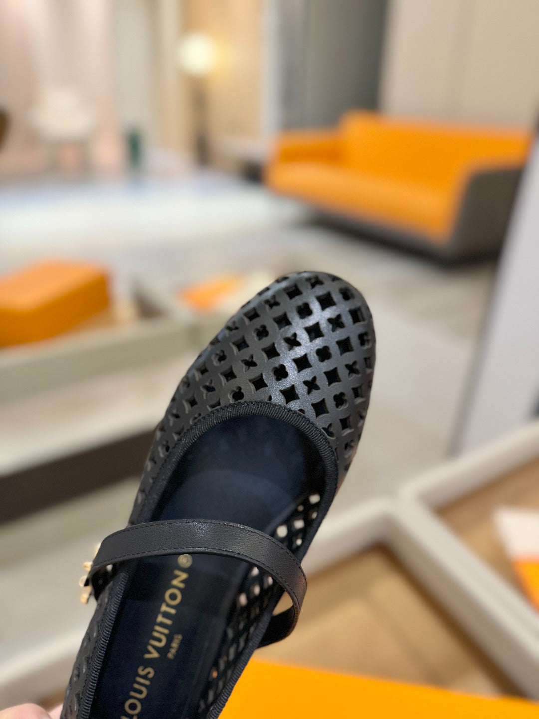ROMY FLAT BALLERINA IN BLACK MESH CALFSKIN - 34