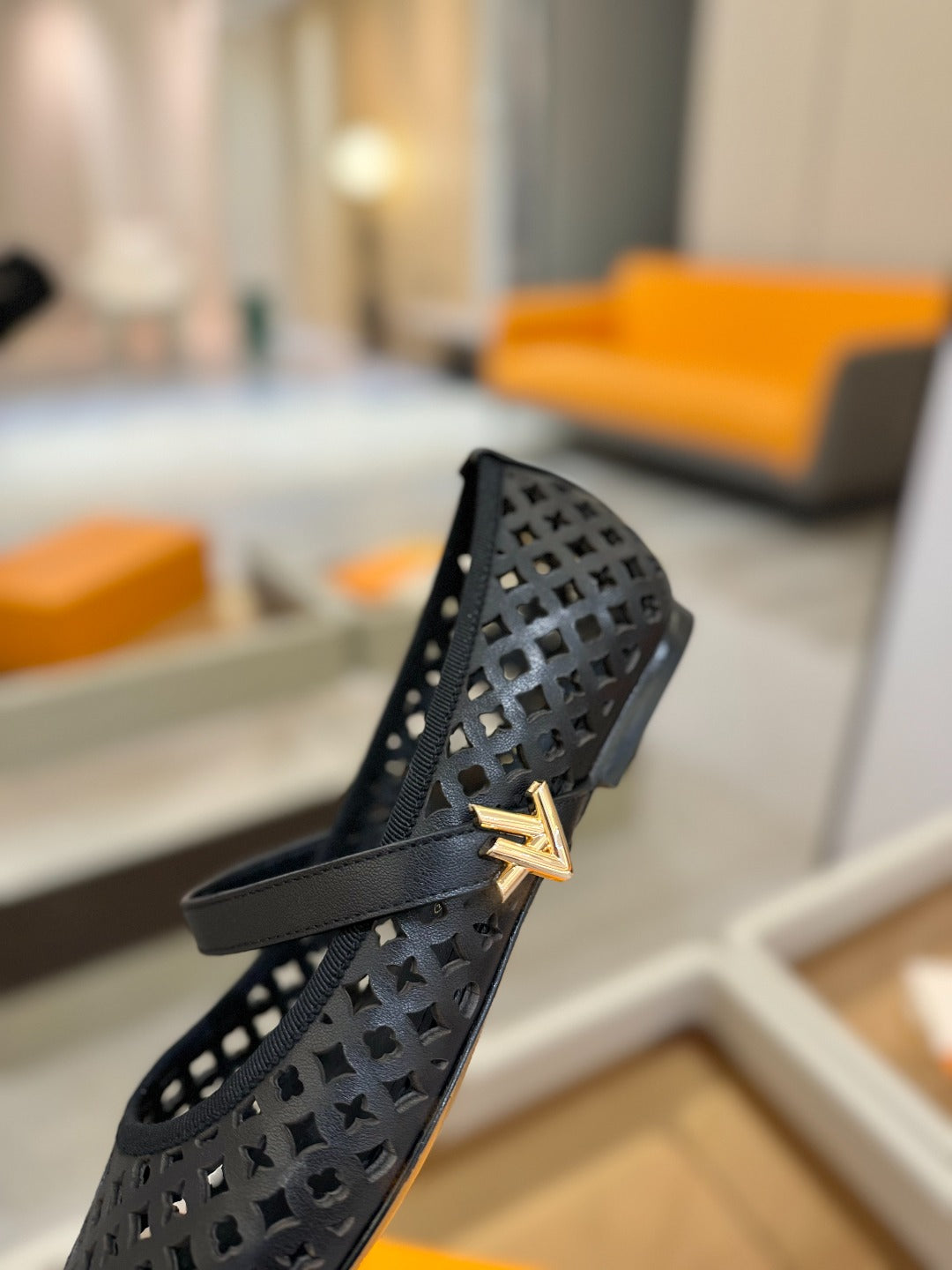 ROMY FLAT BALLERINA IN BLACK MESH CALFSKIN - 34