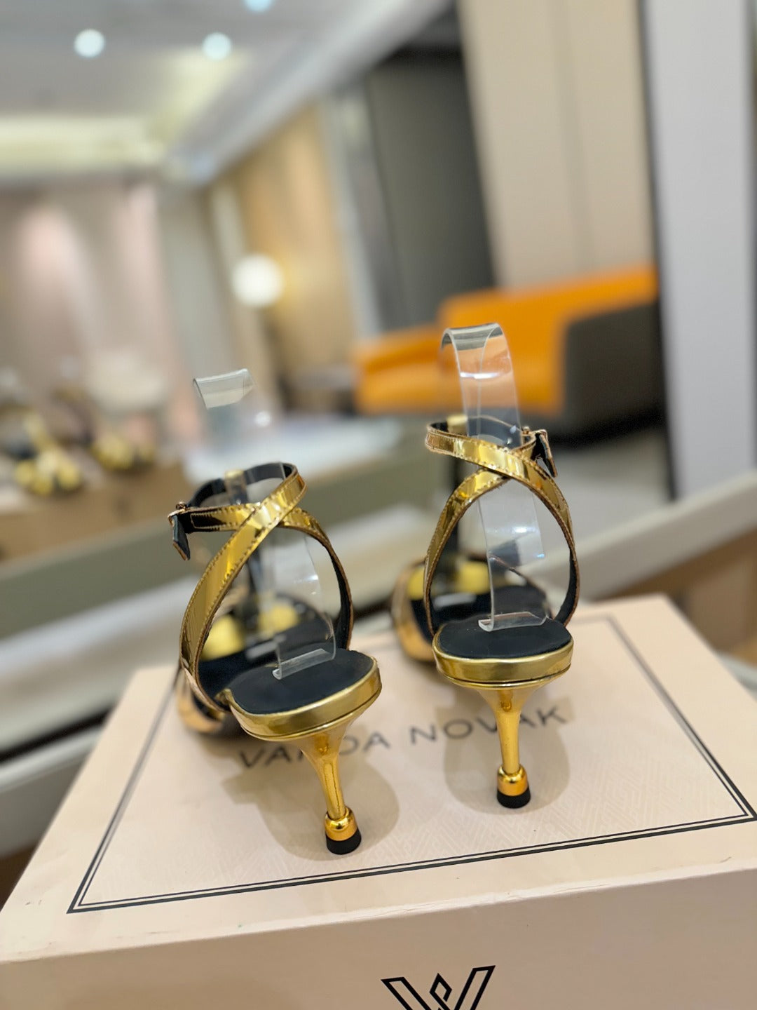 HIGH SANDALS 75 MM IN GOLD CALFSKIN - 34