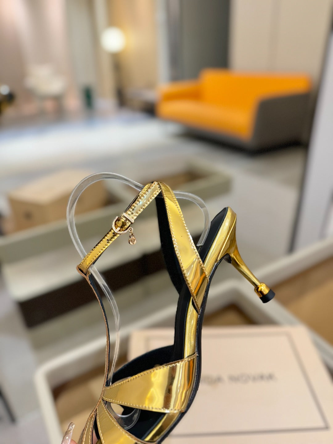 HIGH SANDALS 75 MM IN GOLD CALFSKIN - 34