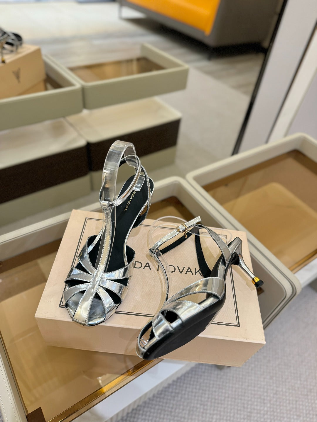 HIGH SANDALS 75 MM IN SILVER CALFSKIN - 34