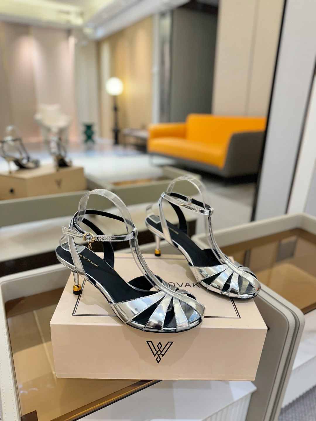 HIGH SANDALS 75 MM IN SILVER CALFSKIN - 34