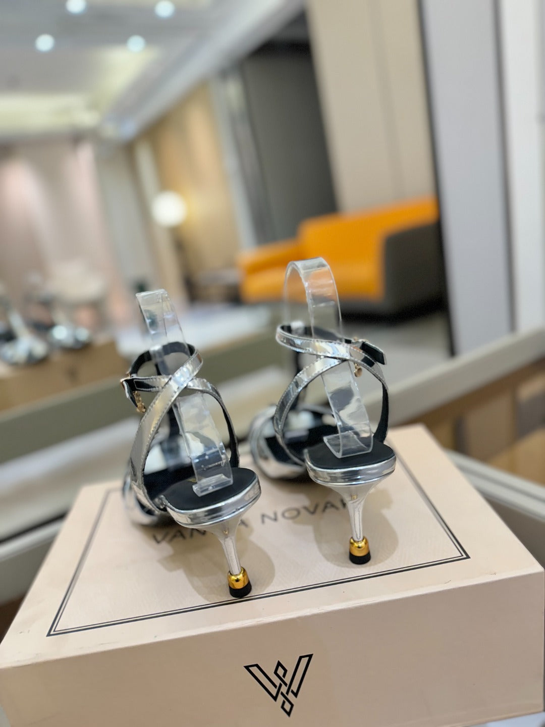 HIGH SANDALS 75 MM IN SILVER CALFSKIN - 34