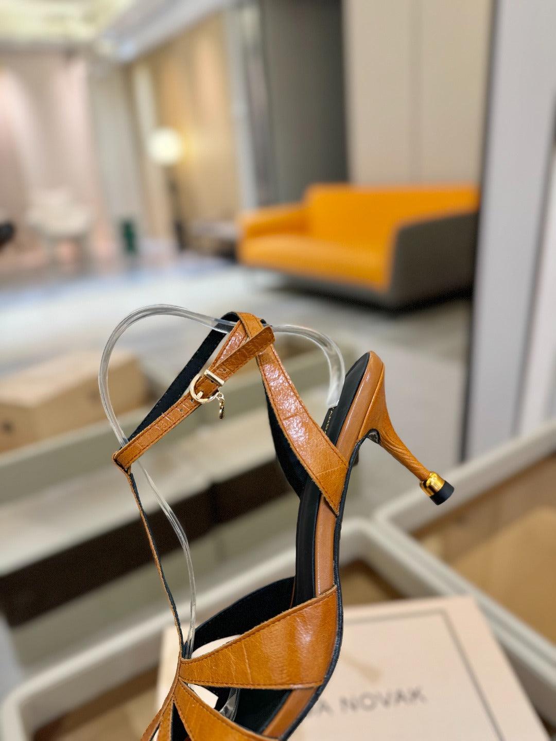 HIGH SANDALS 75 MM IN CINNAMON BROWN CALFSKIN - 34
