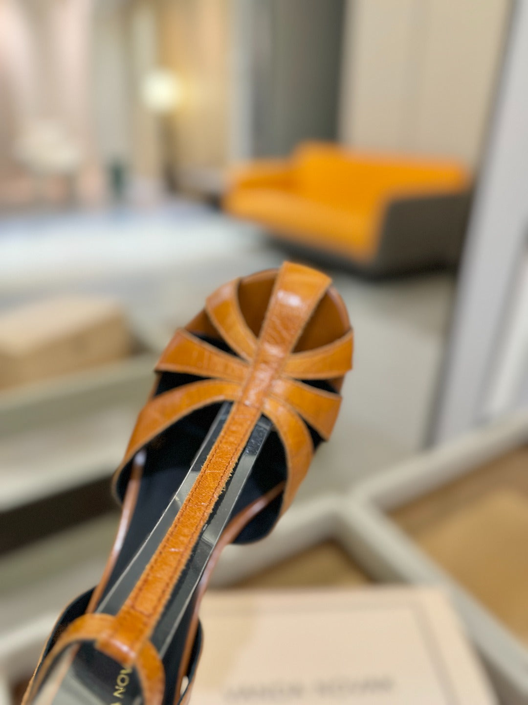 HIGH SANDALS 75 MM IN CINNAMON BROWN CALFSKIN - 34